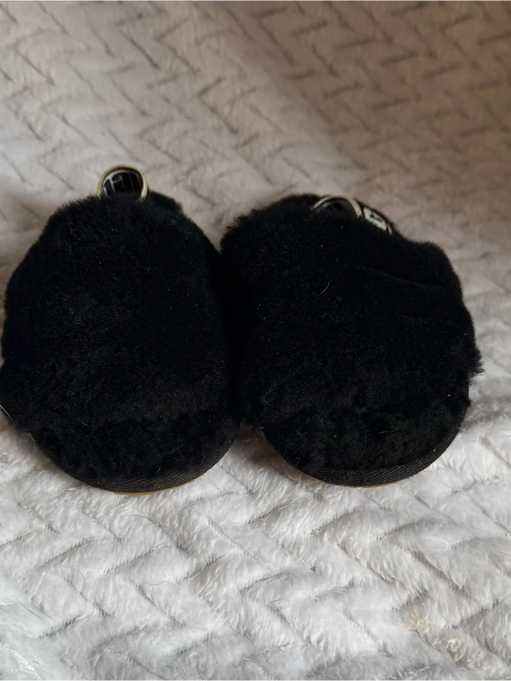 UGG Black Shearling Slide with Branded Elastic Heel Strap